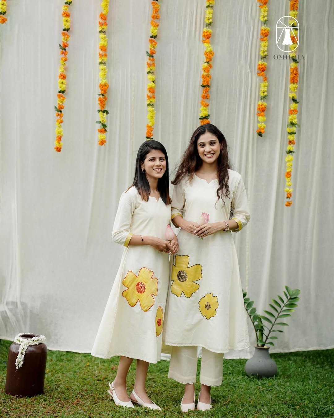 Celebrate Onam with Style🌸Costume Detail- A-line Ivory color cotton Kurta with Applique embroi (1)